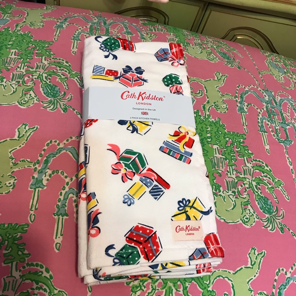 Cath Kidston NWT 3 Pk Christmas Presents 100% Cotton 18” x 28” Kitchen Towels